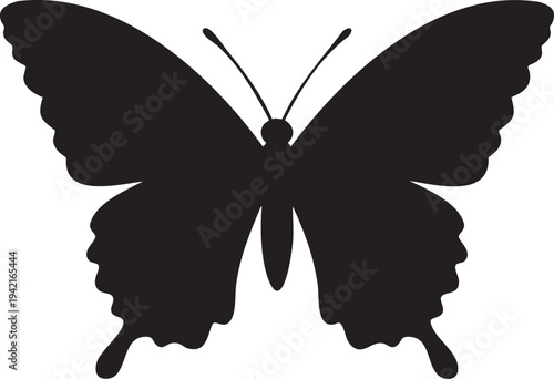 Black silhouette of a butterfly with detailed wings and antennae