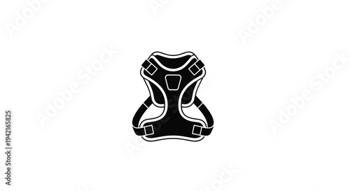 A stylized black and white icon of a pet harness, viewed directly from above, is isolated against a clean white background.