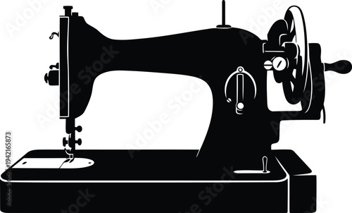 Vintage Sewing Machine Silhouette Illustration for Tailoring and Fashion Design Projects