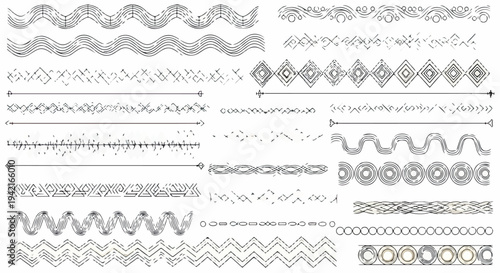 다양한 스타일의 손으로 그린 듯한 장식용 선 패턴, 구분선, 테두리 벡터 디자인 요소 컬렉션으로, 그래픽 프로젝트에 활용하기 좋습니다.