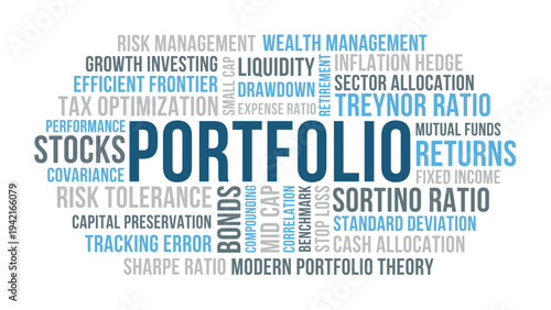 Portfolio Word Cloud Design for Poster, Wall Art, Financial Education Print, Classroom Decor. Portfolio minimalist blue typography