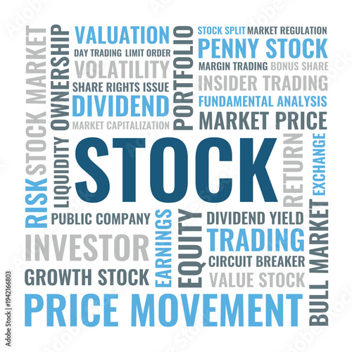 Stock Word Cloud Design for Poster, Wall Art, Investor Education Print, Trading Classroom Decor. Stock minimalist finance typography