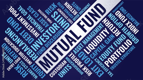 Mutual Fund Word Cloud Design for Poster, Wall Art, Investor Education Banner, Finance Classroom Decor. Mutual Fund diagonal finance typography