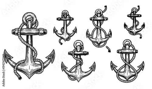 Vintage Nautical Anchor Collection with Rope Details – Maritime Vector Set