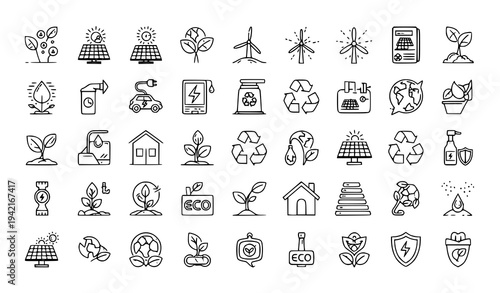 Sustainability Line Icons Set – Eco-Friendly Business and Lifestyle Vector Collection