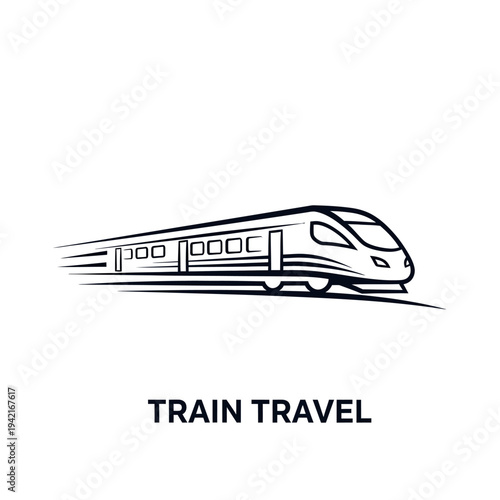 Stylized outline drawing of a modern high-speed train representing fast travel.