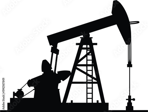 Silhouette of Oil Pump Jack Isolated on White Background for Energy and Industry Concepts