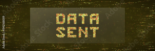Secure Encrypted Data Sent Notification on Golden Digital Pixel Grid Background