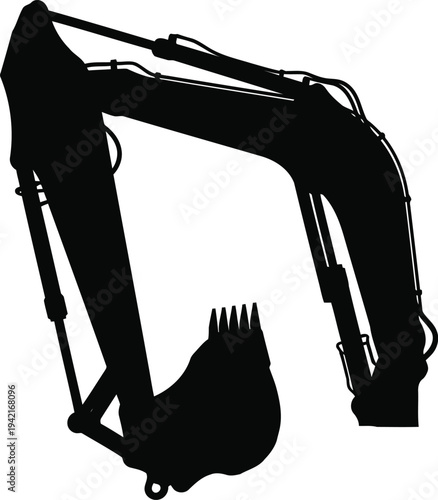 Excavator Arm Silhouette Isolated on White Background for Construction and Industrial Design
