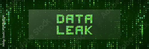 Corporate Insider Threat Data Leak Alert on Green Pixelated Digital Screen Background