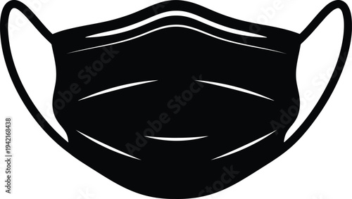 Black Medical Face Mask Vector Icon Isolated on White Background for Healthcare and Safety Designs