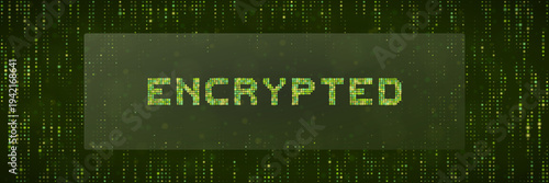 Ransomware Attack Notification Screen with Encrypted Text on Green Digital Matrix Background