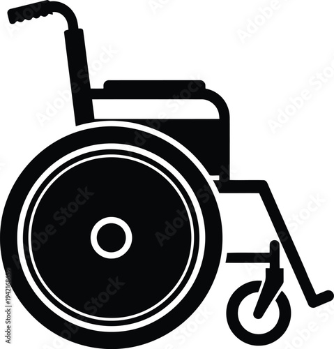 Black Silhouette Wheelchair Icon Isolated on White Background for Accessibility and Healthcare Design