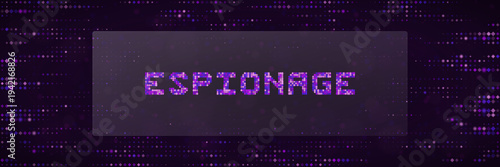 Industrial Cyber Espionage Concept with Pixelated Text on Dark Purple Digital Data Background