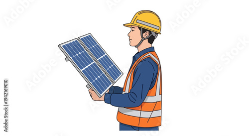 Solar Panel Technician Holding Photovoltaic Panel Renewable Energy Worker.