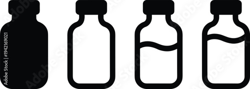 Four Bottle Icons With Varying Liquid Levels On A White Background collection container