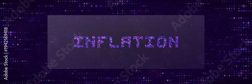 Digital Inflation Concept with Pixelated Text on Dark Purple Data Background