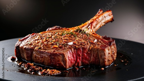 A beautifully cooked steak showcasing savory spices and tenderness.