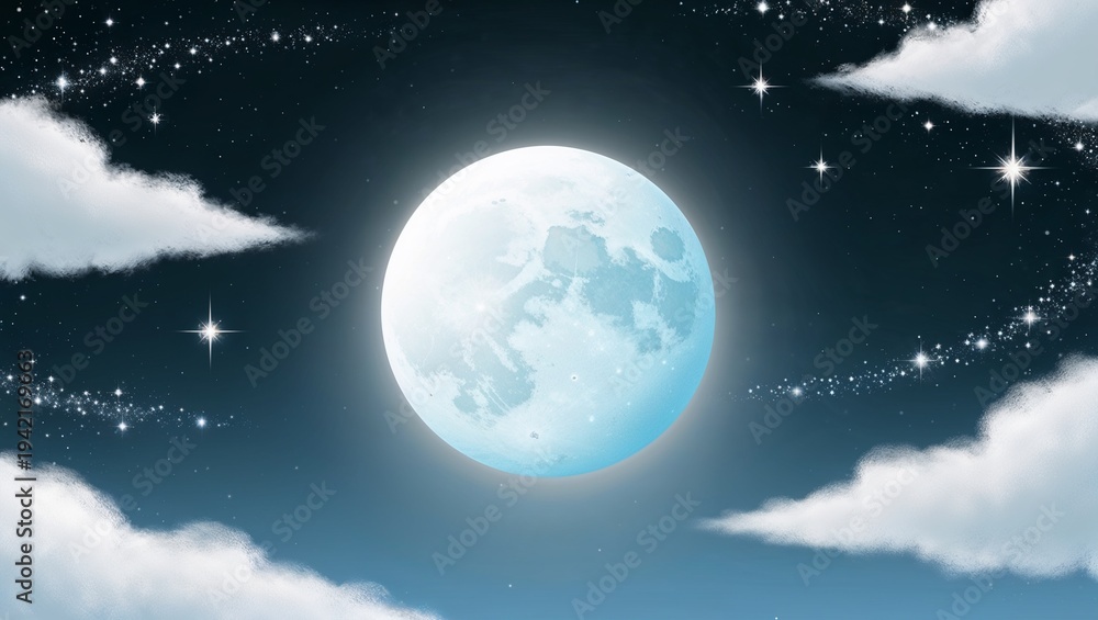 Naklejka premium A charming animation of a moon surrounded by stars and clouds.