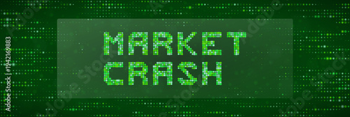 Digital Cryptocurrency Market Crash Text on Green Pixelated Background for Financial Crisis