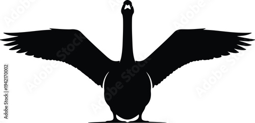 Vector goose silhouette with wings spread flying gracefully wildlife design