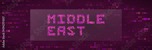Middle East Digital Technology Banner with Purple Pixelated Text and Data Background