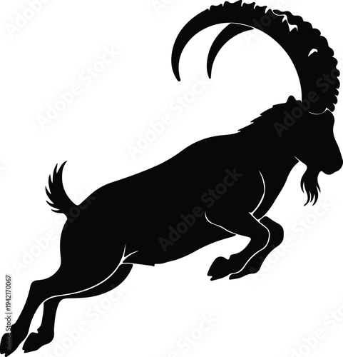 Vector ibex goat jumping motion dynamic wild animal silhouette design