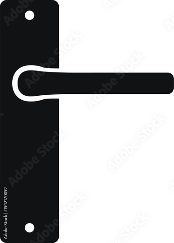 Minimal vector silhouette, door handle with rectangular plate, solid black, isolated on white background