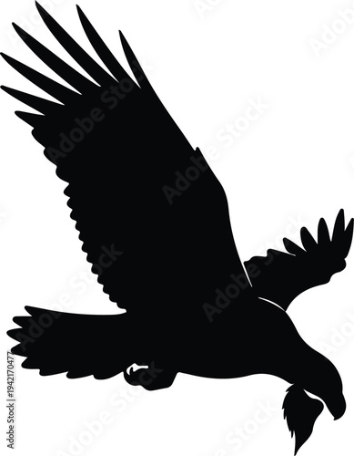 Vector silhouette of majestic eagle in flight carrying prey design