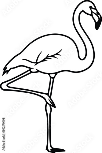 Vector simple line art flamingo standing on one leg silhouette design