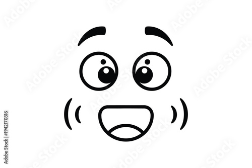 A cartoon face with a shocked expression, wide eyes, and an open mouth on a white background, conveying surprise and astonishment in a simple, black line drawing style.