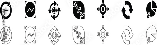 Collection of 12 black and white directional and navigational icons
