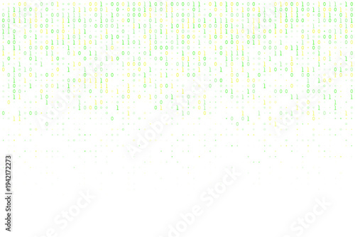 Abstract green and yellow binary code pattern for sustainable software development and green tech