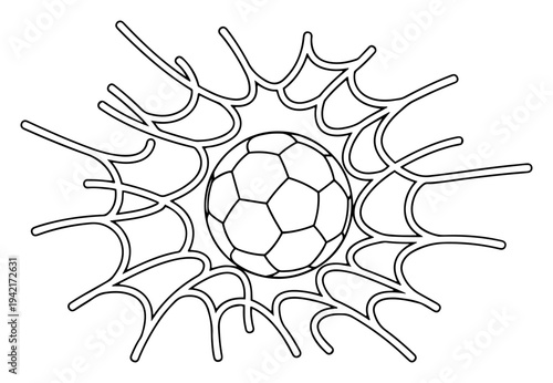 Soccer ball hitting goal net with impact lines coloring page