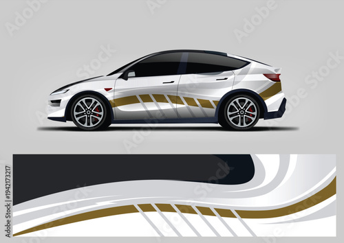 Abstract racing car wrap decal with dynamic wave design. Vector vinyl wrap template for vehicle graphics.