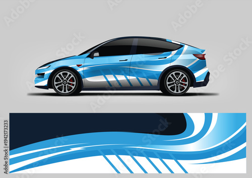 Abstract racing car wrap decal with dynamic wave design. Vector vinyl wrap template for vehicle graphics.