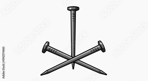 A vector graphic illustration of three metal nails crossed over each other