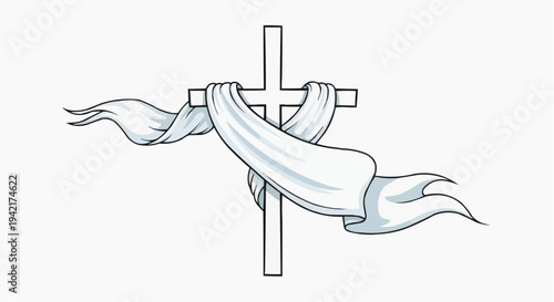 A minimalist vector illustration of a cross with a flowing white cloth