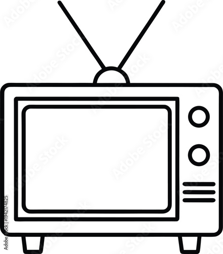 Vintage Television Line Icon – Retro TV Vector for Media, Electronics & Entertainment Design