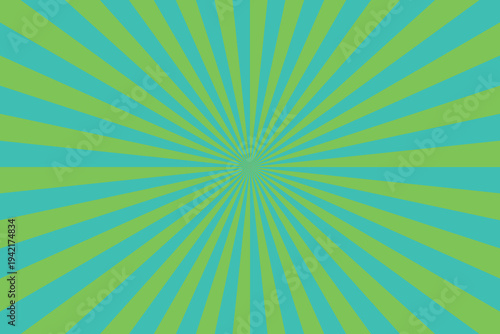 A refreshing teal and light green sunburst pattern emanates outwards from a central point offering a lively feel