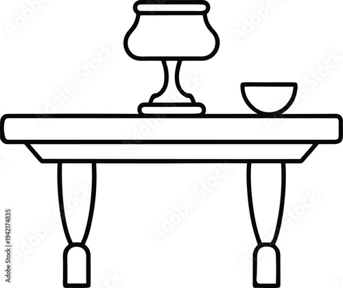 Table with Lamp Line Icon – Minimal Furniture Vector for Home Decor & Interior Design