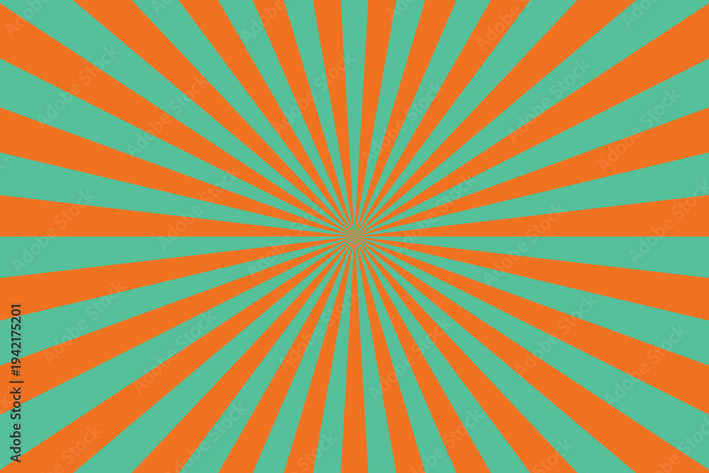 Fototapeta premium Bold orange and teal lines radiate from the center forming an eye catching sunburst pattern