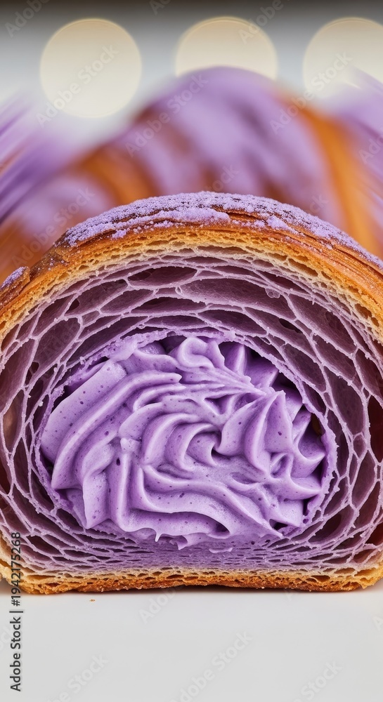 Obraz premium Delicious Ube Croissant with Cream Filling.
