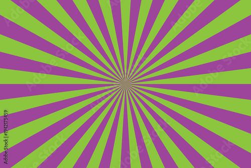 Bright green and vivid purple stripes emanate from the center in a powerful radiating sunburst pattern