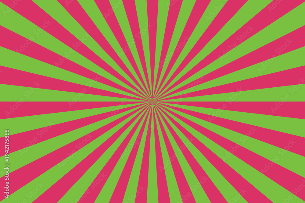 Obraz premium Dynamic bright green and vivid pink sunburst pattern radiates outwards from a central point