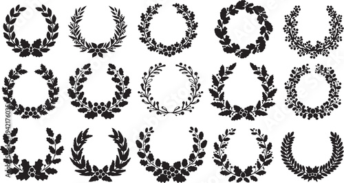Collection of Various Laurel Wreath Designs and Illustrations