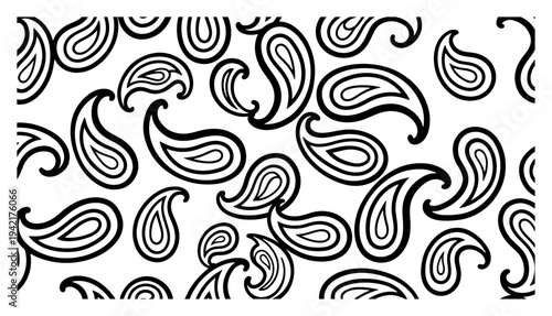 Paisley seamless pattern with traditional indian motifs in bold line art style