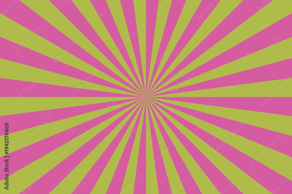 Obraz premium Pink and olive green sunburst design with lines expanding from the middle creates a groovy effect