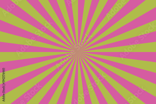 Pink and olive green sunburst design with lines expanding from the middle creates a groovy effect