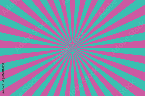 Radiant pink and teal stripes emerge from a central point creating a lively and engaging sunburst effect
